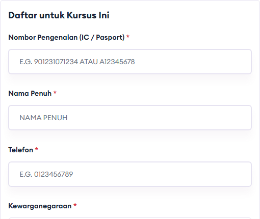 Isi borang ringkas
